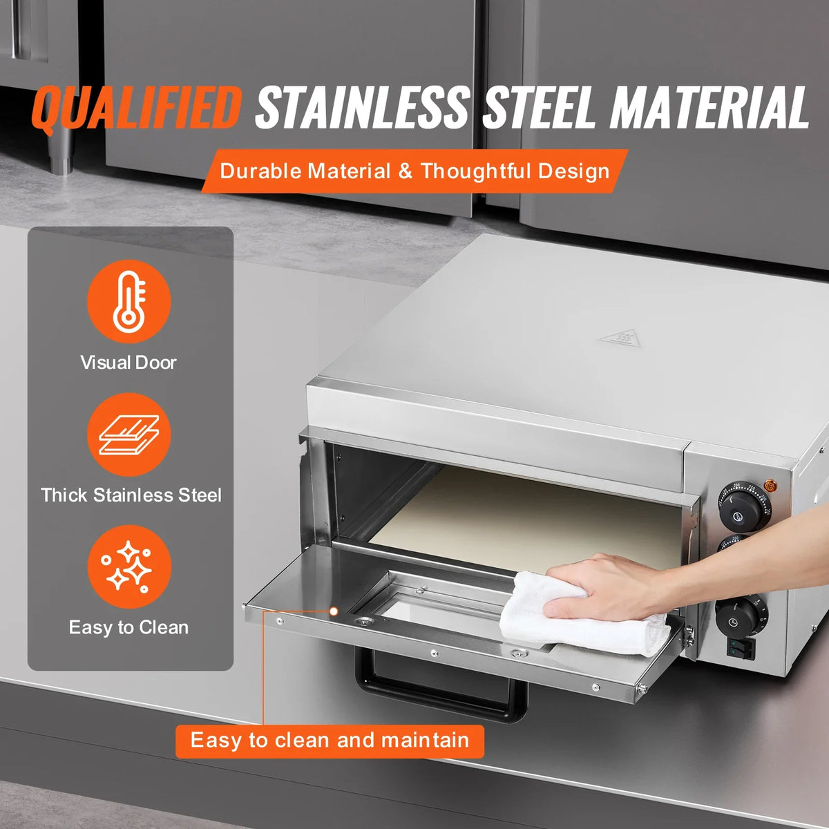Commercial Pizza Oven Countertop, 16" Single Deck Layer, Stainless Steel Electric Pizza Oven with Stone and Handle