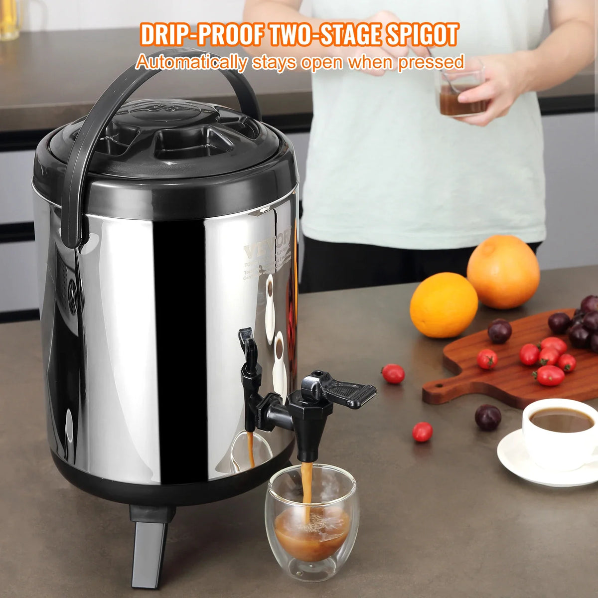 Stainless Steel Insulated Beverage Dispenser, 6/7.6/9.2L, Thermal Hot and Cold Drink Server Dispenser with Spigot Handle