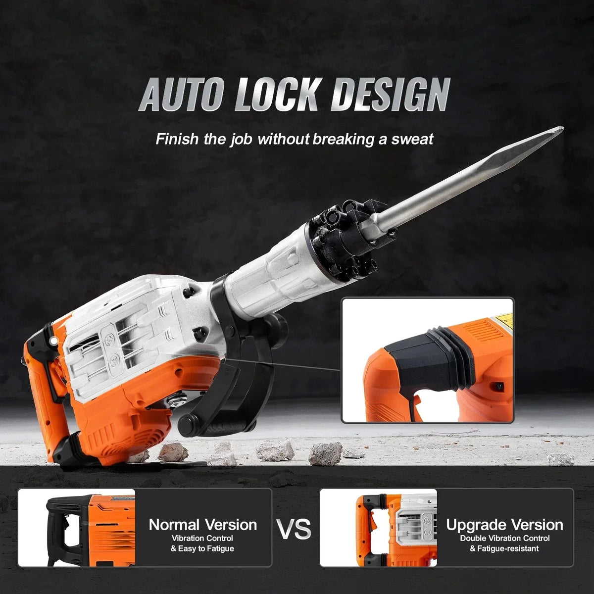 3500W Demolition Jack Hammer 60J Electric Jackhammer Concrete Breaker with 2 Chisel Bits for Trenching and Breaking Holes