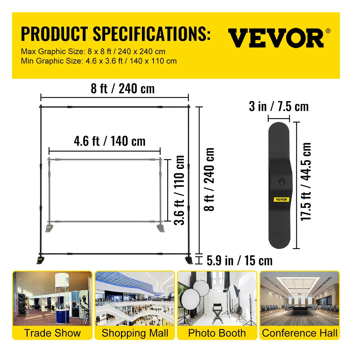 10 x 8 Ft,8 x 8 Ft Backdrop Banner Stand Adjustable Height & Width for Trade Show Wall Exhibitor Photo Booth Background