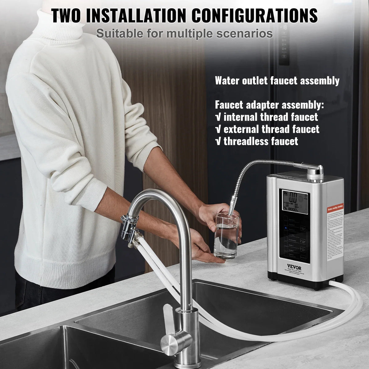 Alkaline Water Ionizer Machine,pH 3.5-10.5 Alkaline Acidic Hydrogen Water Purifier,7 Water Settings Home Filtration System