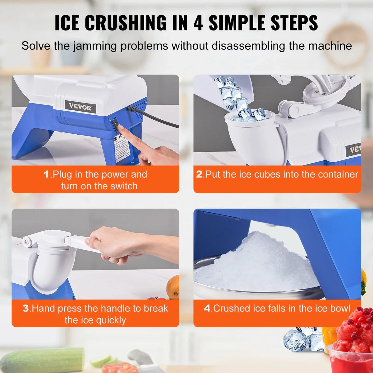 220W Ice Crushers Machine 176lbs/H Electric Snow Cone Maker with 2 Blades Shaved Ice Machine with Cover and Bowl for Home