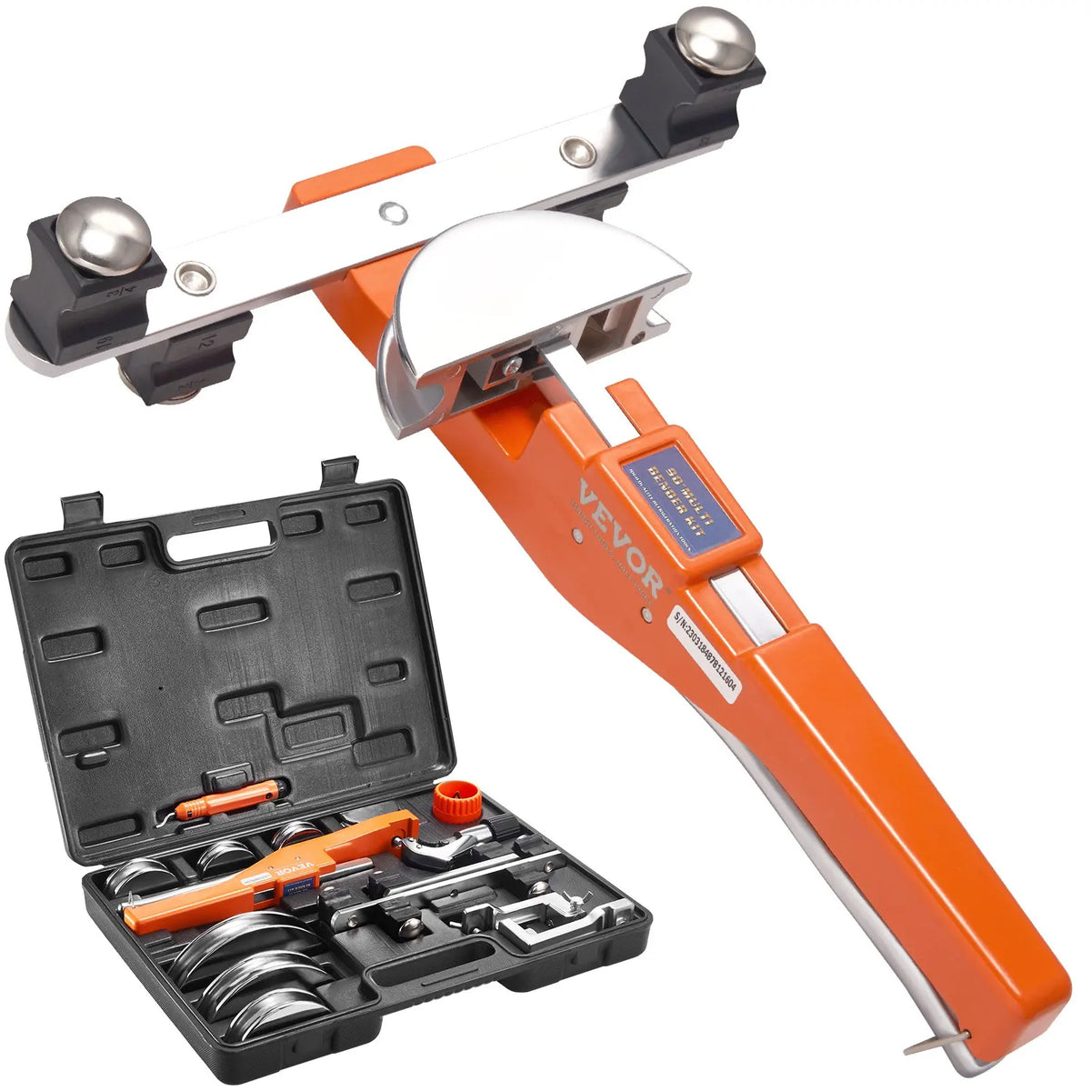 Pipe Tube Bender, 1/4"-7/8" O.D. Ratcheting Tubing Bender, 90° Forward/Reverse Pipes Bending Tools with 7 Dies