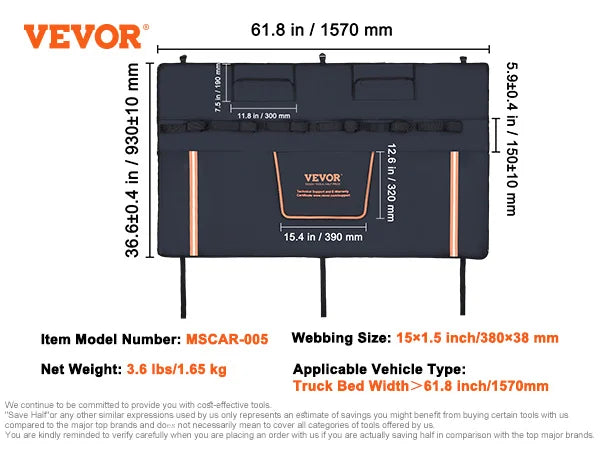 53/62" Truck Tailgate Pad Carry 5 Mountain Bikes, Tailgate Protection Pad with Camera Opening for Mid-Size Pickup Trucks