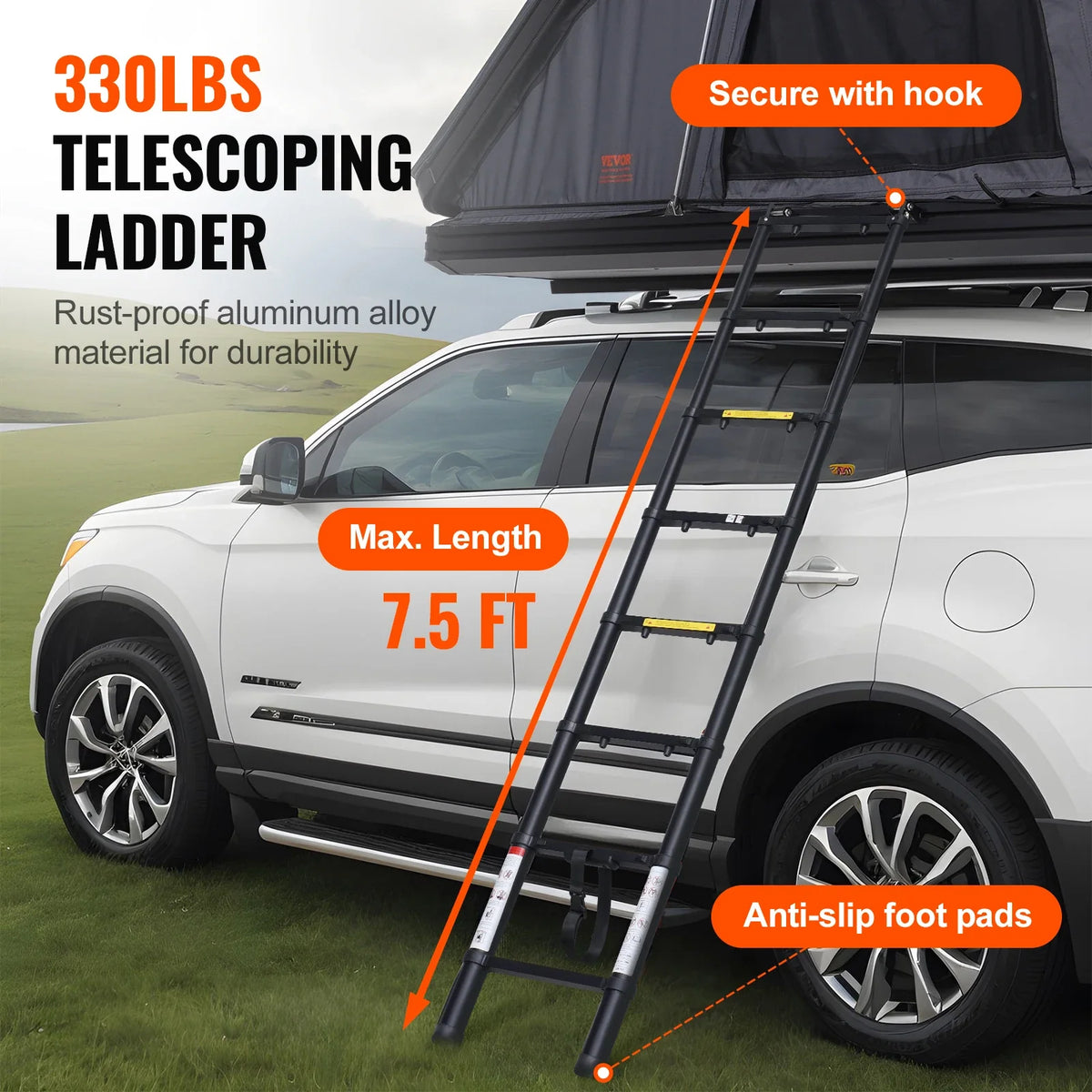 Hard Shell Roof Top Tent with Telescopic Ladder Thick Mattress Waterproof Windproof for Jeep SUV Van Pickup Truck
