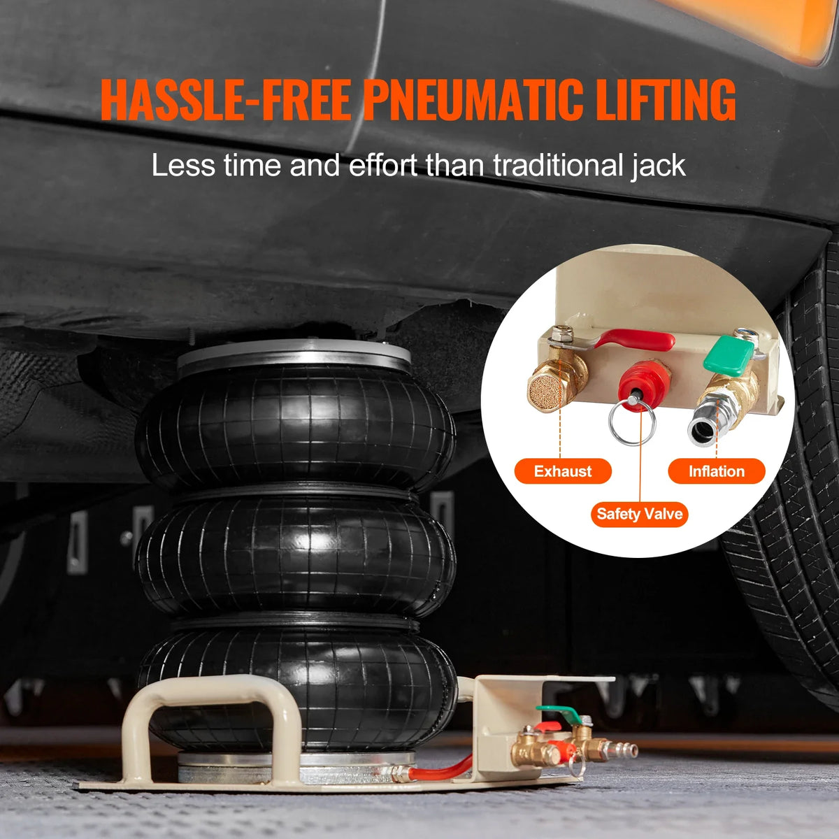 Air Jack 3 Ton/6600 lbs Triple Bag Air Jack, Airbag Jack with Six Steel Pipes Pneumatic Jack for Car, Garage, Repair