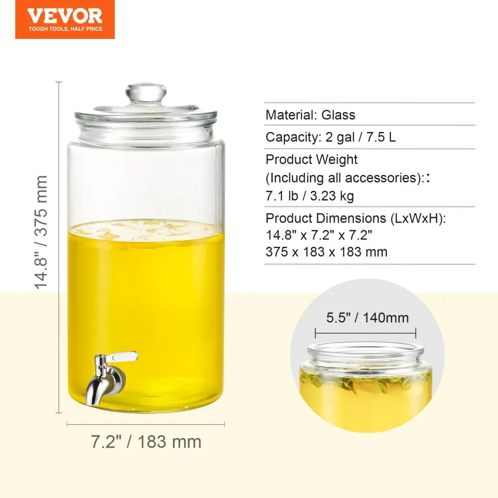 Beverage Dispenser Container,1/2 Gallon Drink Dispensers for Parties,Glass Juice Dispenser with Stainless Steel Spigot
