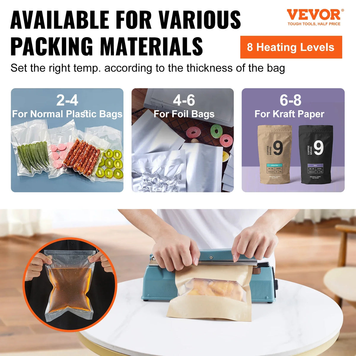 8/12/16in Impulse Shrink Wrap Sealer Manual Heat Poly Bag Sealing Machine with Adjustable Mode for Plastic Mylar PP Bags