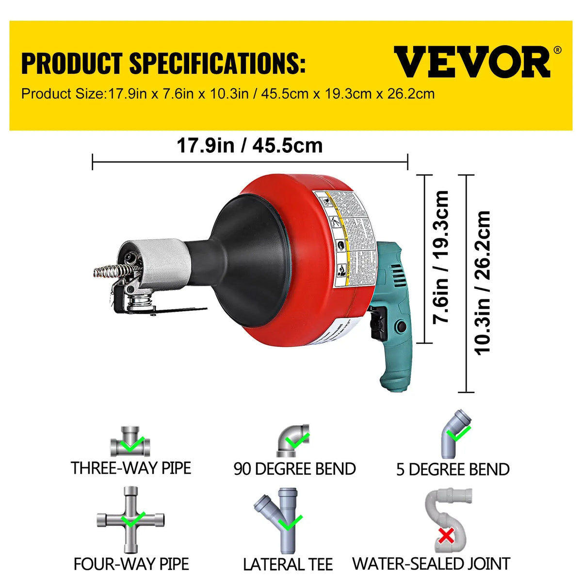 Handheld Electric Drain Cleaner 20-65 mm Manual Pipe Unblocker Kitchen Sink Toilet Sewer Dredge Cleaning Clogs Machine 8M