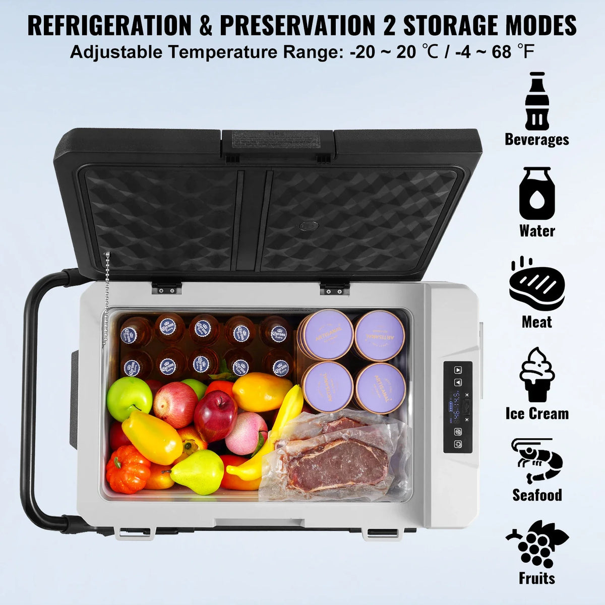 60L Car Refrigerator, 12V Car Fridge,Single Zone Portable Freezer, -4℉-68℉ Adjustable, Compressor Cooler for Home, Outdoor