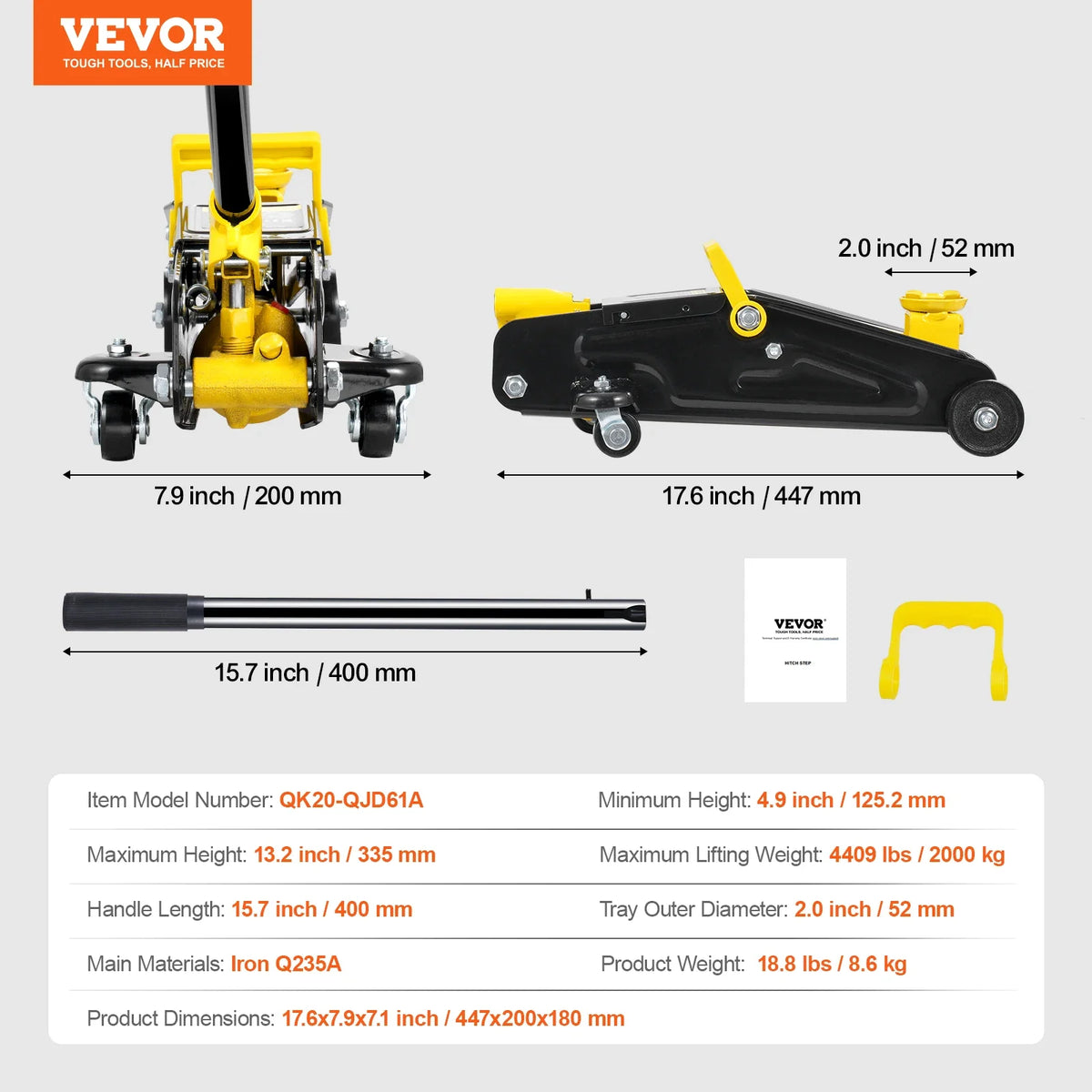 Low Profile Floor Jack 1.5 /2Ton, Heavy Duty Iron Hydraulic Racing Floor Jack, Hydraulic Car Jack, Single Piston Pump