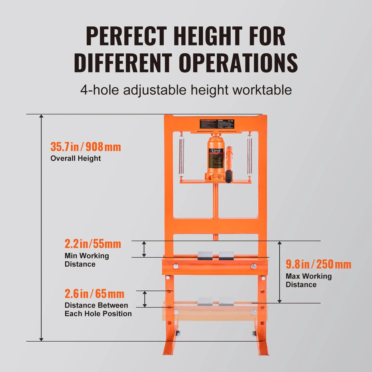 Hydraulic Shop Press, 6/12 Ton H-Frame Hydraulic Garage/Shop Floor Press, Adjustable Shop Press with Press Plates
