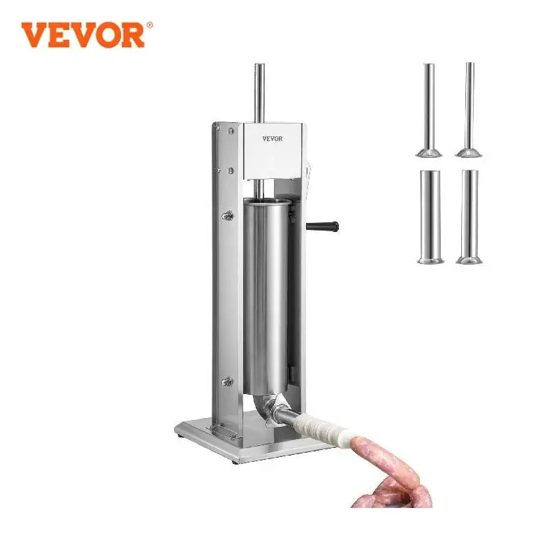 Manual Sausage Stuffer 3L 5L Stainless Steel Making Sausage Vertical Maker with 5 Filling Funnels