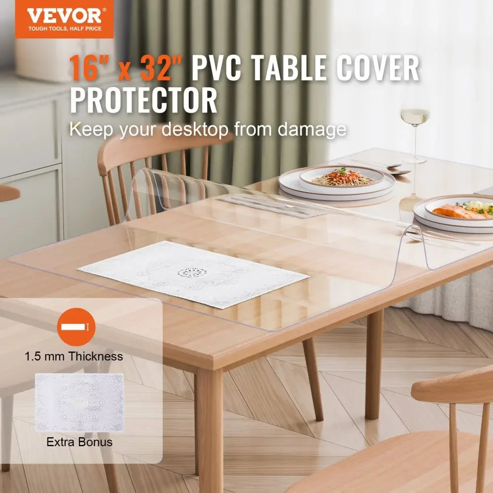 Plastic Table Cover  Thick Clear Table Protector, Rectangle PVC Desk Mat, Waterproof & Easy Cleaning Desk Pad Tablecloth