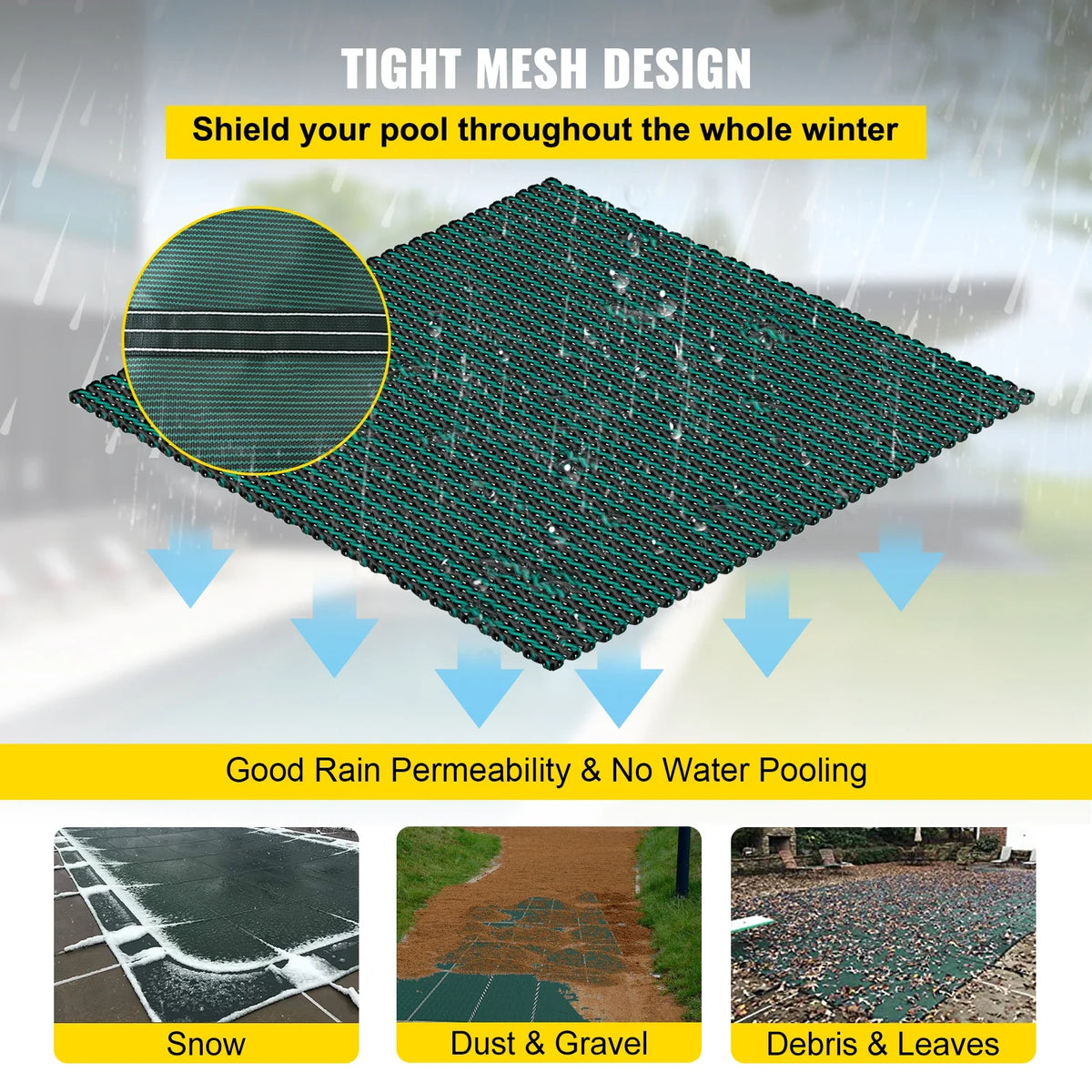 Inground Pool Safety Cover Winter Pool Cover Outdoor Summer Dust Cover PP Material Pool Cover with Good Rain Permeability