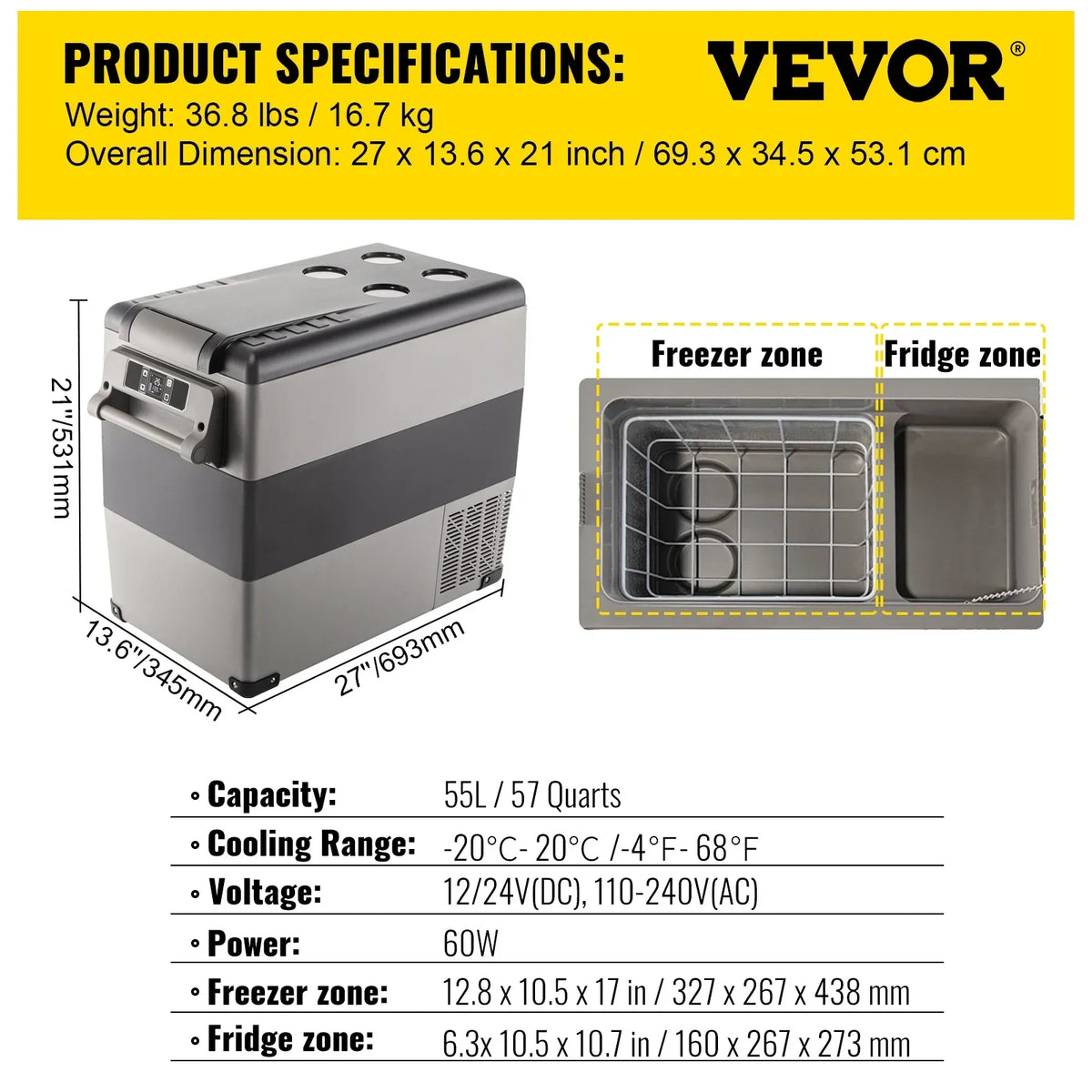 Car Mini Refrigerator Mini Fridge22-45L Freezer Portable Compressor Cooler 12/24V DC 110-240V Ice Box for Camping