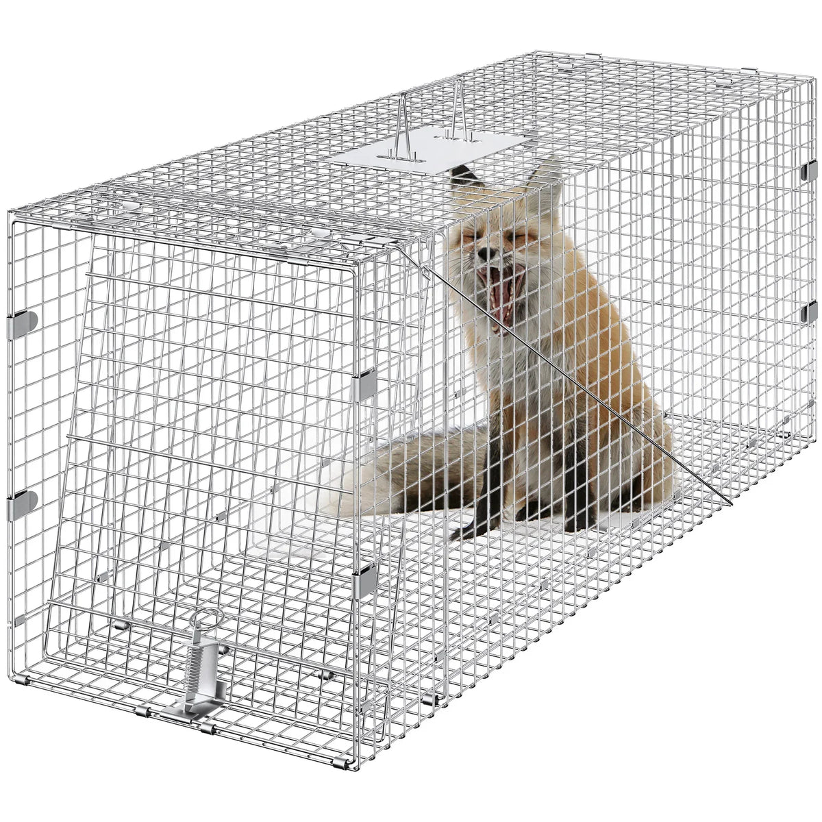 24/31/42/50in Live Animal Cage Trap Folding Humane Cat Trap Galvanized Iron with Handle for Rabbits Squirrels Groundhogs