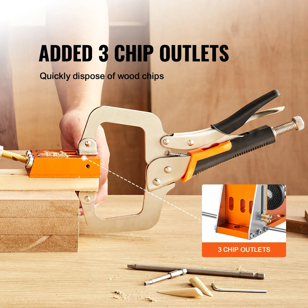 Pocket Hole Jig Kit 34 Pcs Pocket Hole Jig System with 11" C-clamp Fixture Step Drills Wrenches Drill Stop Rings Toolbox