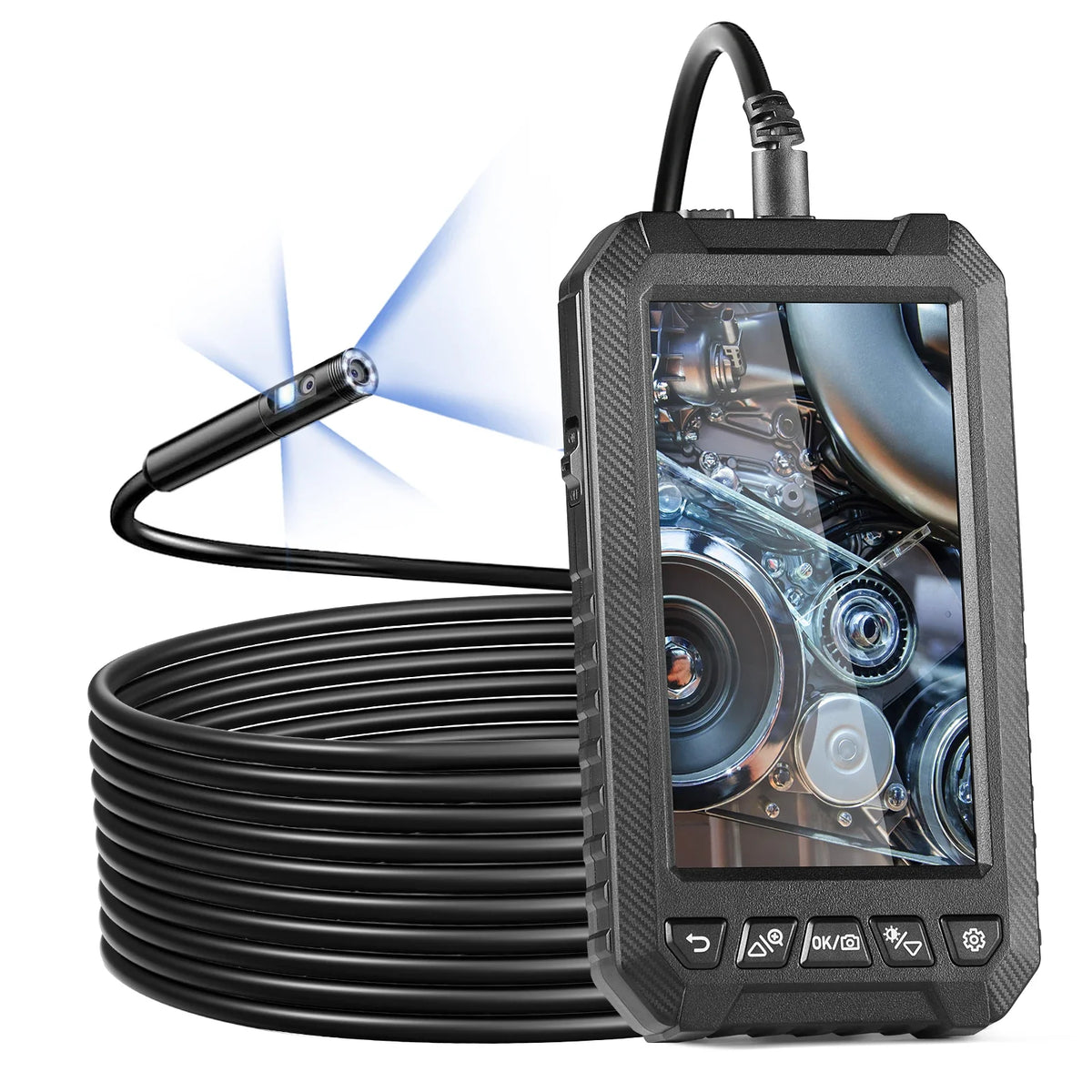 Endoscope Camera with Light Triple Lens Industrial Borescope 5" Screen 1080P Inspection Camera for Automotive, Plumbing