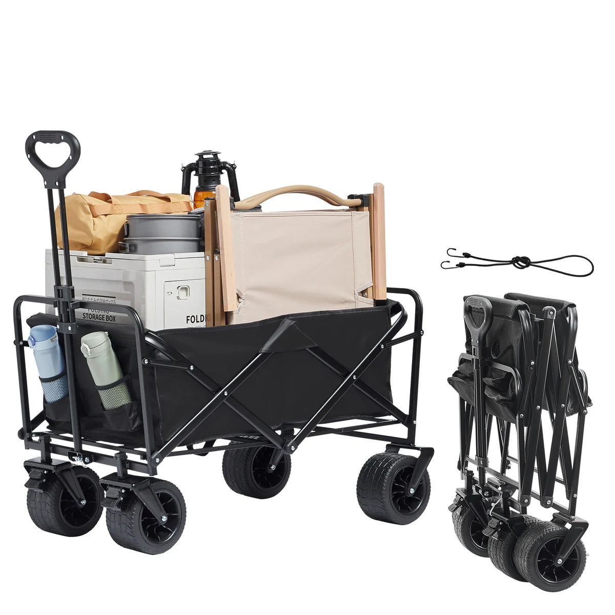 Collapsible Folding Wagon, 3 cu.ft Beach Wagon Cart, 350 lbs Weight Capacity ,for Camping, Shopping, Garden