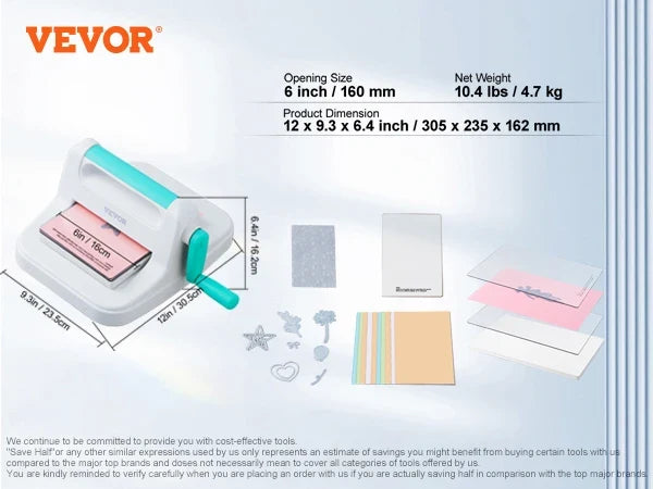 Manual Die Cutting Machine, Portable Cut Machines, 6 inch Opening Scrapbooking Machine  For Arts  Crafts, Scrapbooking