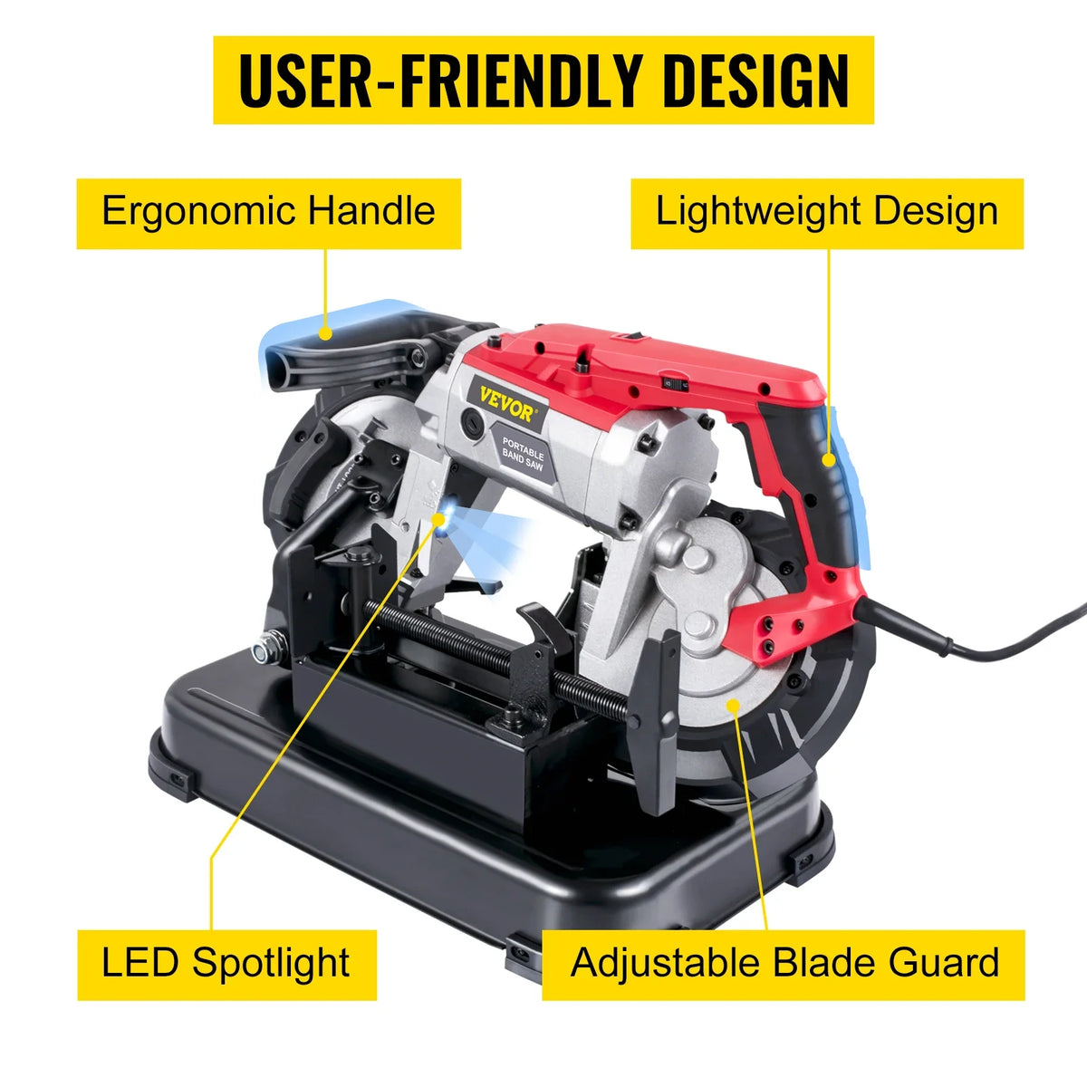 Portable BandSaw 5Inch Cutting Capacity Cordless Variable Speed 10Amp Motor Deep Cut Bandsaw for Metal Wood Pipes Rebar