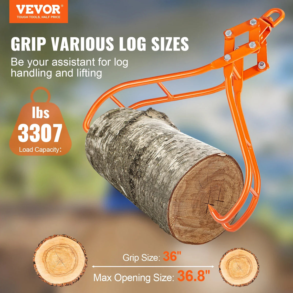 Log Skidding Tongs Log Lifting Tongs Heavy Duty Steel Lumber Skidding Tongs Loading Capacity Log Lifting Handling Tool