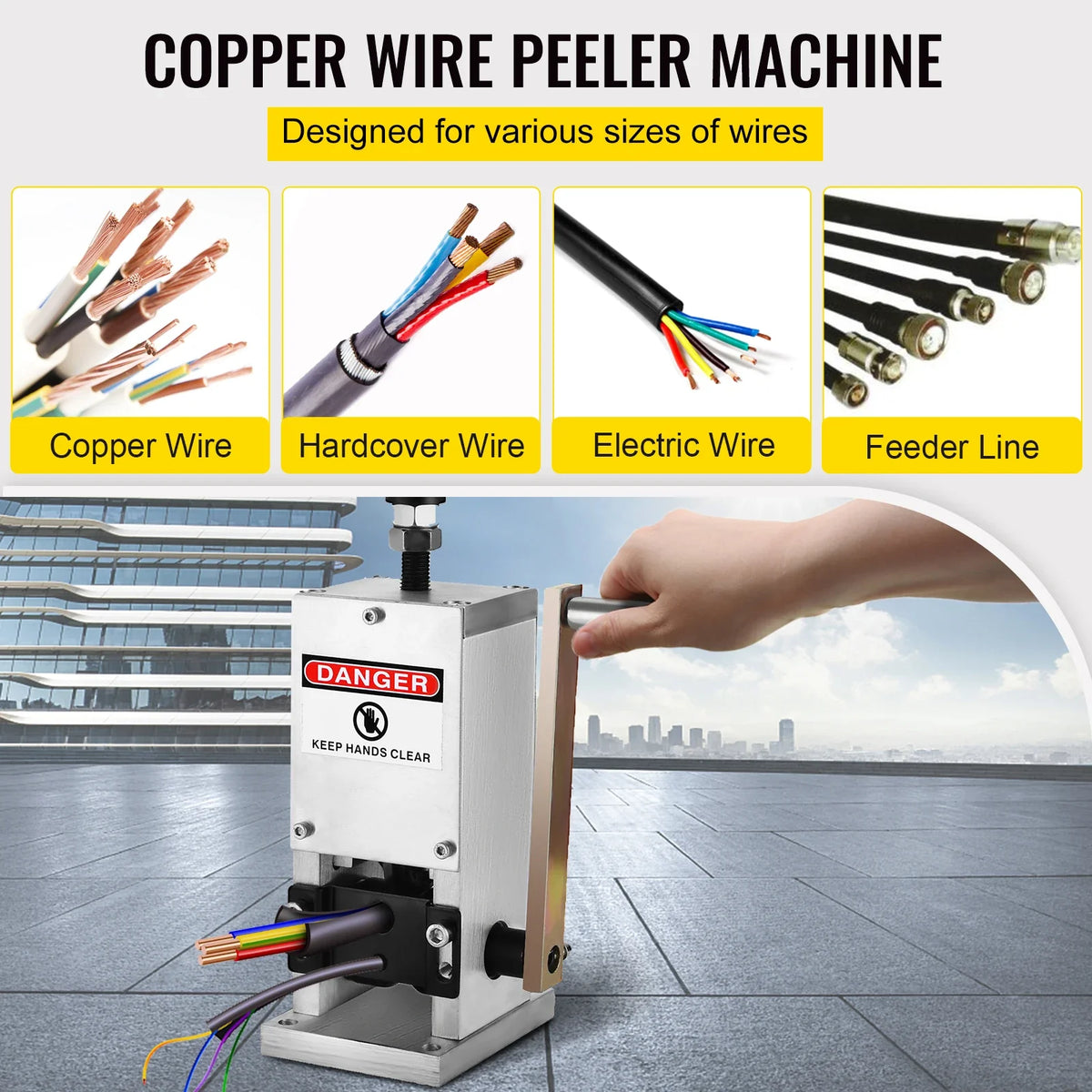 Manual Wire Stripping Machine 0.06-0.98 inch, Wire Stripper Machine w/Hand Crank Portable, for Scrap Copper Recycling