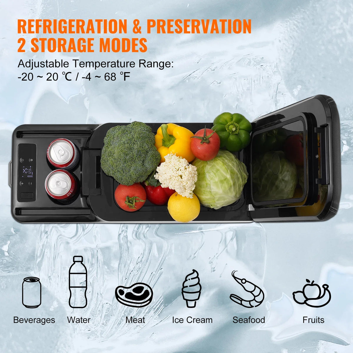 15L Car RefrigeratorCar Armrest Refrigerator Fridge Single Zone Freezer -4℉-68℉ Adjustable Range 12/24V DC and Cooler