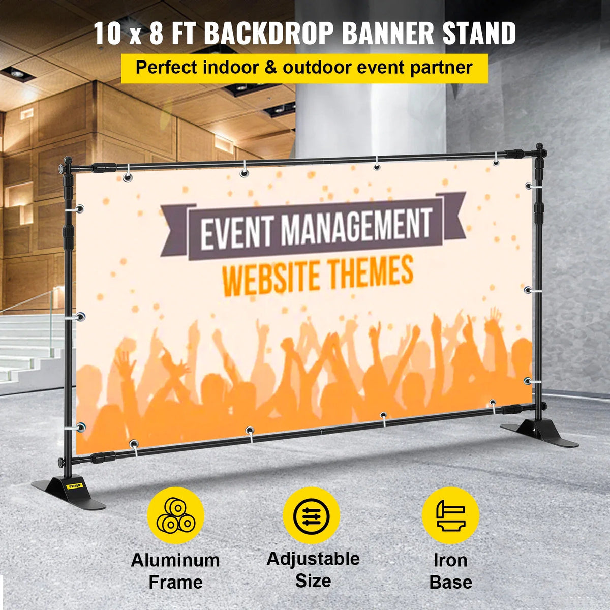10 x 8 Ft,8 x 8 Ft Backdrop Banner Stand Adjustable Height & Width for Trade Show Wall Exhibitor Photo Booth Background