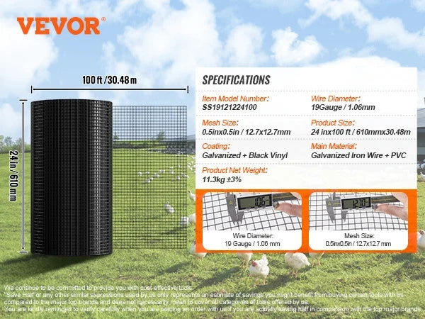 Hardware Cloth Galvanized Wire Mesh Roll Vinyl Coating Metal Wire Mesh for Chicken Coop Barrier Poultry Enclosures Black