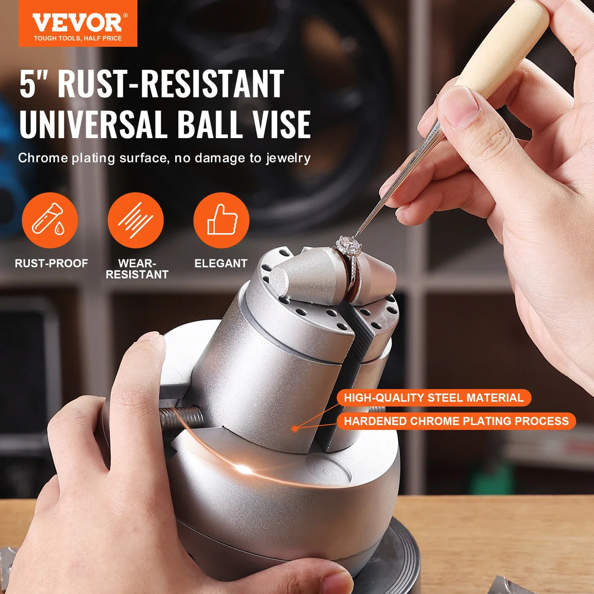 Ball Vise 5" Engraving Setting Tool 360° Rotation Engraving Block Vise W/69PCS Attachment Block Tools for Gemstone Inlay