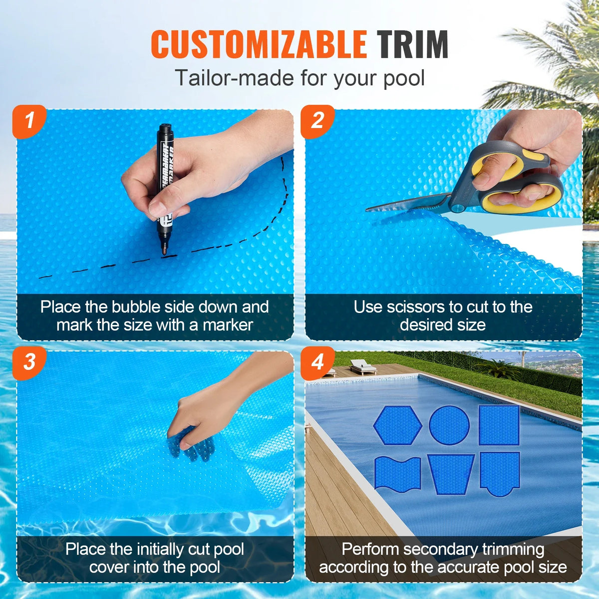 Solar Pool Cover 28 x 14 ft Rectangle Solar Blanket for Pools, Inground Above Ground Swimming Pool Solar Cover