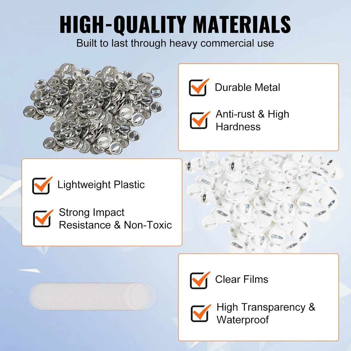 500 Sets Pin Back Button Parts 25/32/58mm Metal and Plastic Pin Badges Parts Supplies for DIY Button Badge Maker Machine