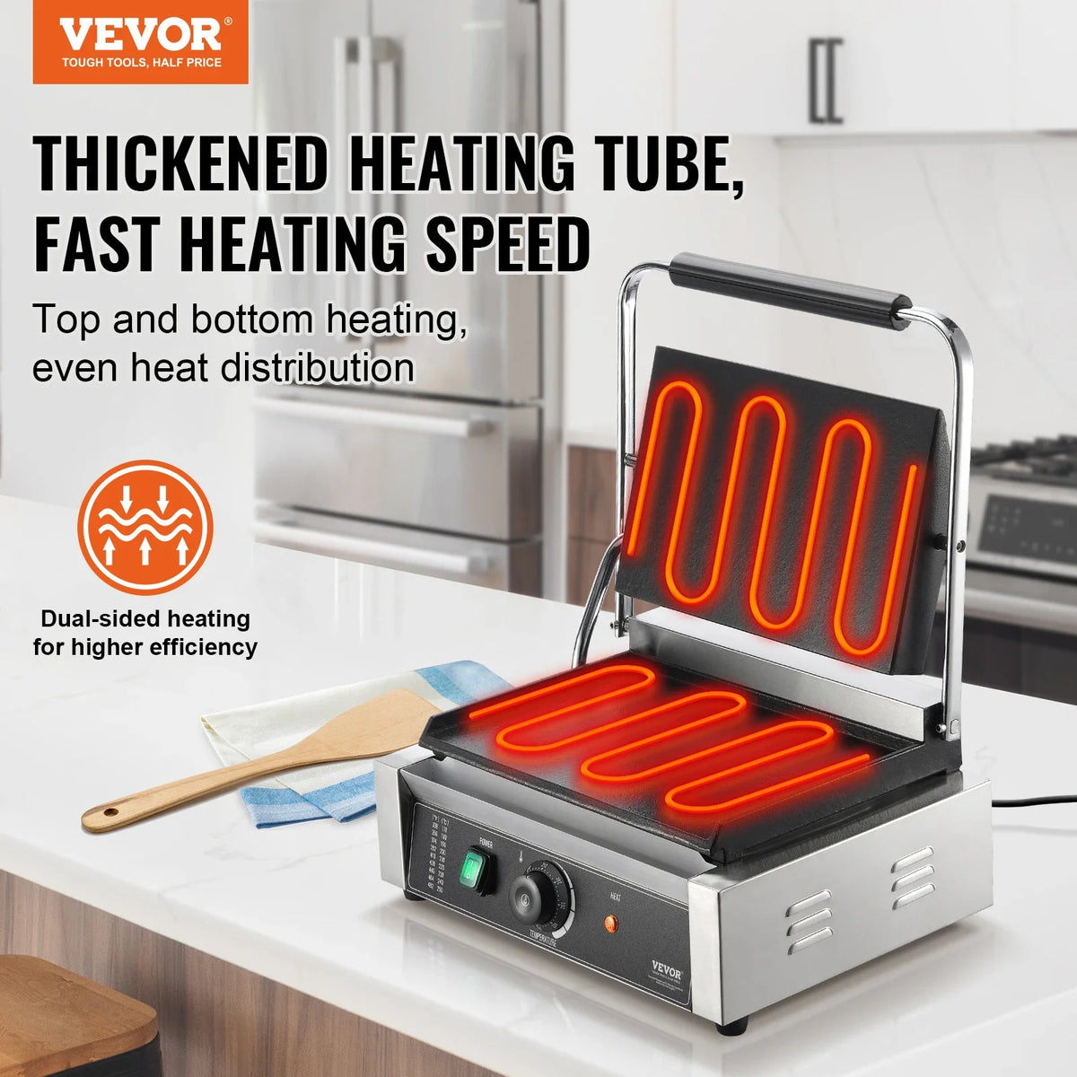 17 In Commercial Panini Grill, Electric Sandwich Panini Maker, Stainless Steel Sandwich Press Grill, with Temp Control