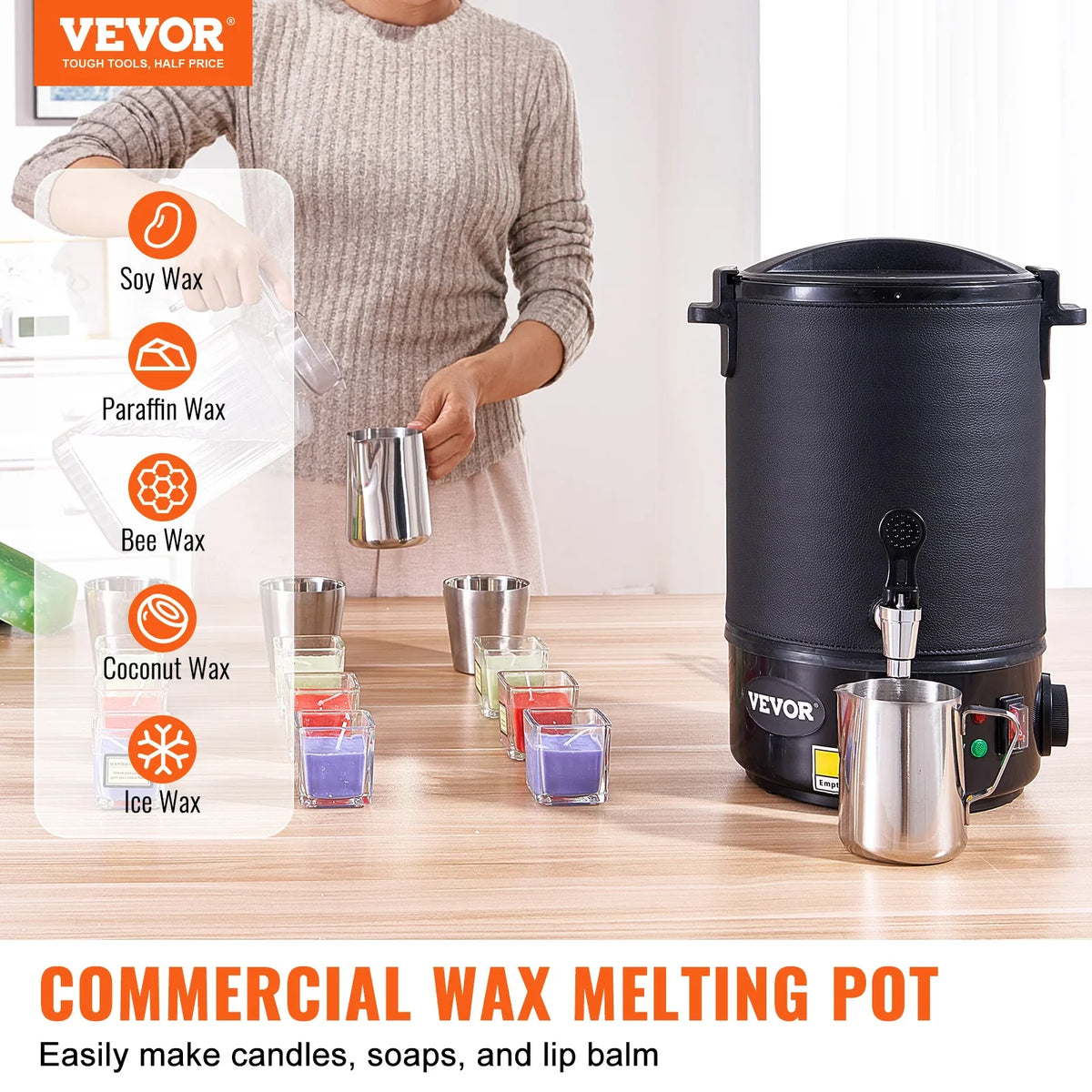 6.5L 10L Wax Melter for Candle Making Large Electric Wax Melting Pot Easy Pour Spout 9-Level Temperature Control