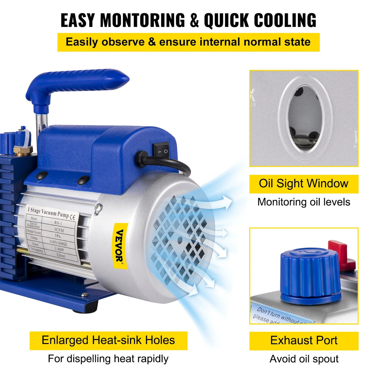 3CFM 1/4HP Single Stage Air Vacuum Pump HVAC R134a R12 R22 R410a A/C Refrigeration Kit AC Manifold Gauge R134 Can Tap
