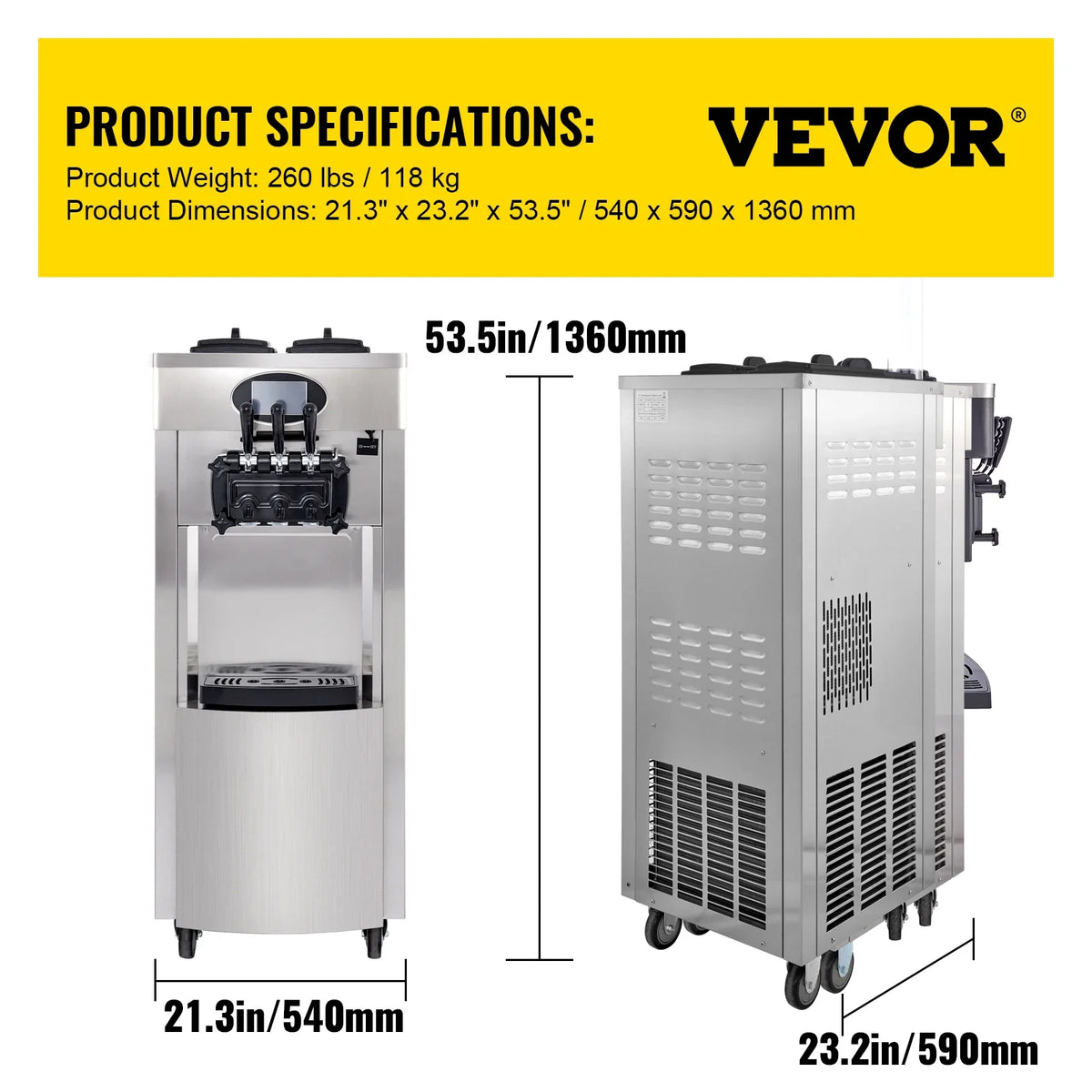 2200W Commercial Soft Ice Cream Machine 3 Flavors 5.3-7.4 Gal/H PreCooling at Night Auto Clean LCD Panel for Restaurants
