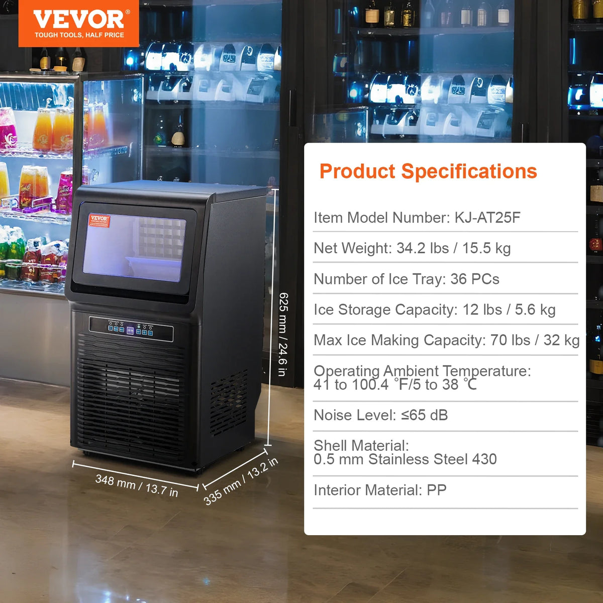 Commercial Ice Maker 70lbs/24H Ice Maker Machinewith 12lbs Storage Capacity LED Digital Display for Bar Home Office