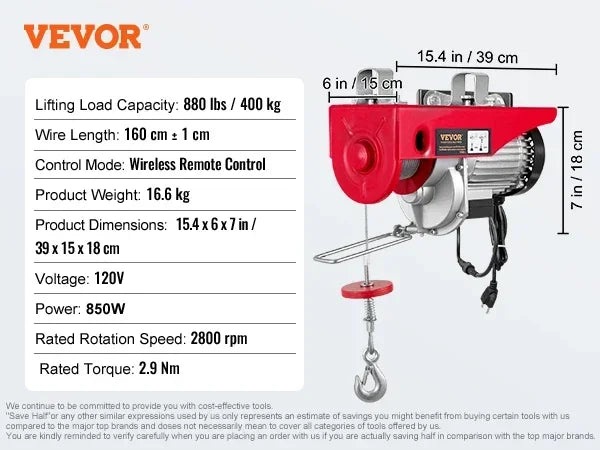 Electric Hoist 200-1000kg with Wired/Wireless Remote Control Lifting Crane Cable Hoist Winch for Boat Car Garage Elevator
