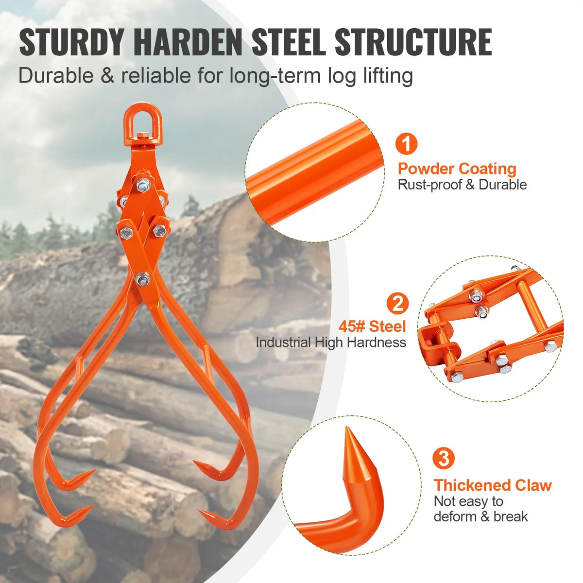Log Skidding Tongs Log Lifting Tongs Heavy Duty Steel Lumber Skidding Tongs Loading Capacity Log Lifting Handling Tool