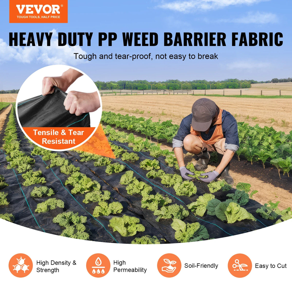 Weed Barrier Landscape Fabric Heavy Duty Garden Weed Fabric Woven PP Driveway Fabric Weed Blocker Weed Mat for Landscaping