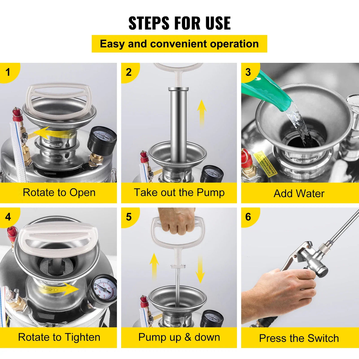 2Gal Stainless Steel Sprayer Hand Pump Sprayer with Pressure Gauge&Safety Valve Adjustable Nozzle for Gardening Sanitizing