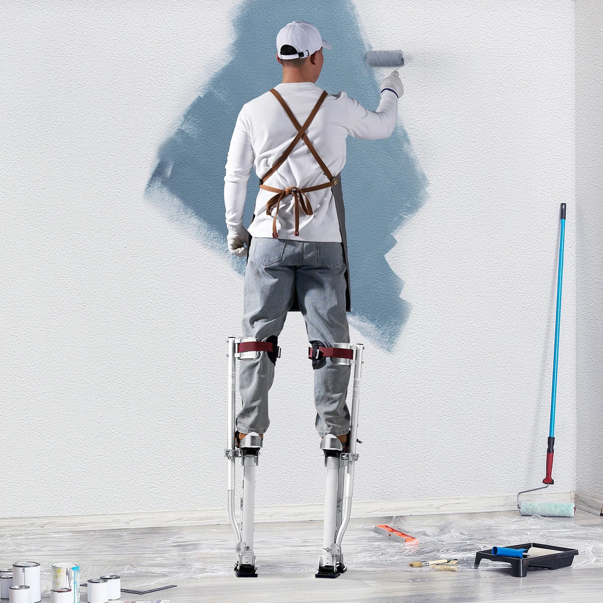 Drywall Stilts 18''-30'' Adjustable Aluminum Tool Stilts with Protective Knee Pads Non-Slip Work Stilts for Home