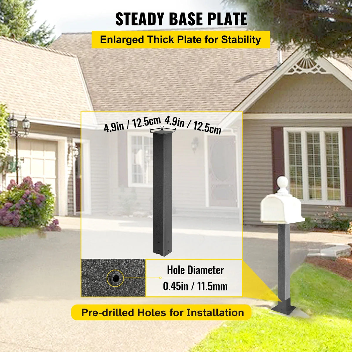 27"/43" Solid Mailbox Post Stand Steel Letter Box Post Granite Powder-Coated Steel With Drain Hole Outdoor For Roadside