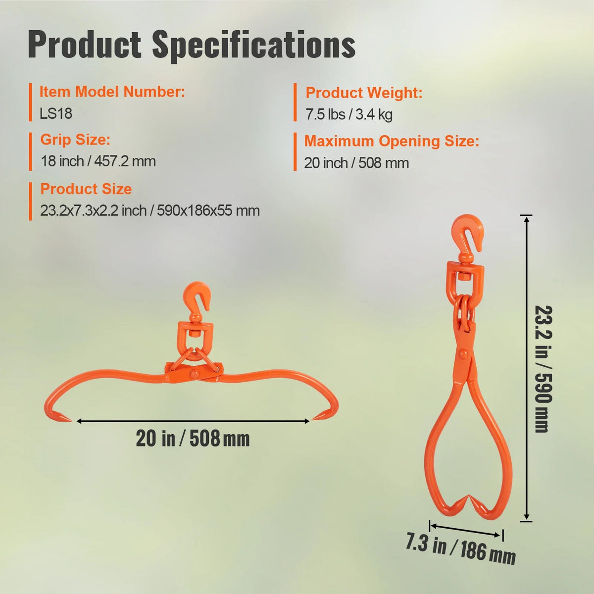 Log Skidding Tongs Log Lifting Tongs Heavy Duty Steel Lumber Skidding Tongs Loading Capacity Log Lifting Handling Tool