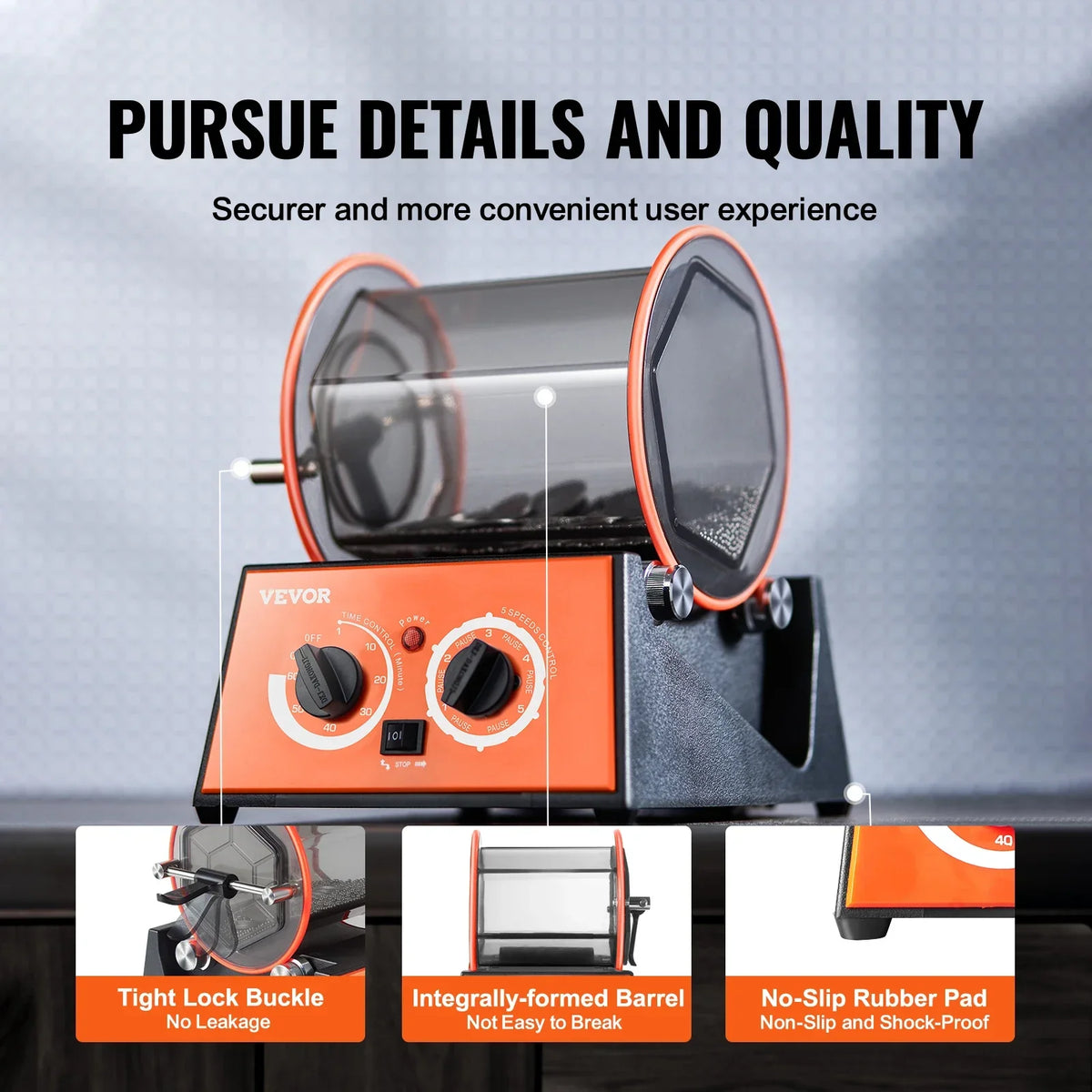 Rotary Tumbler Surface Horizontal Polisher 3kg5kg Mini Jewelry Drum Polishing Machine w/ 0-60 Minutes Timer Finishing Tool