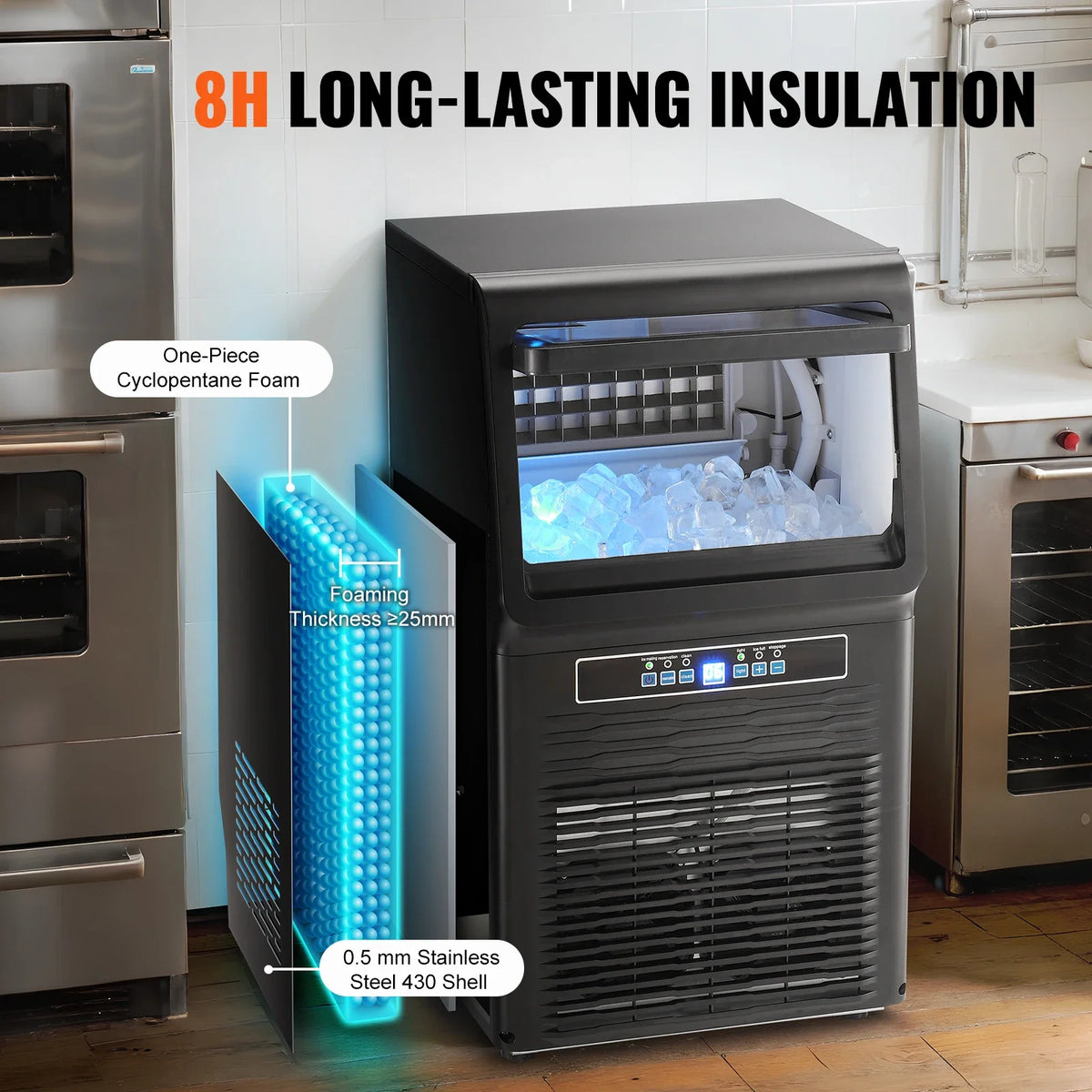Commercial Ice Maker 70lbs/24H Ice Maker Machinewith 12lbs Storage Capacity LED Digital Display for Bar Home Office