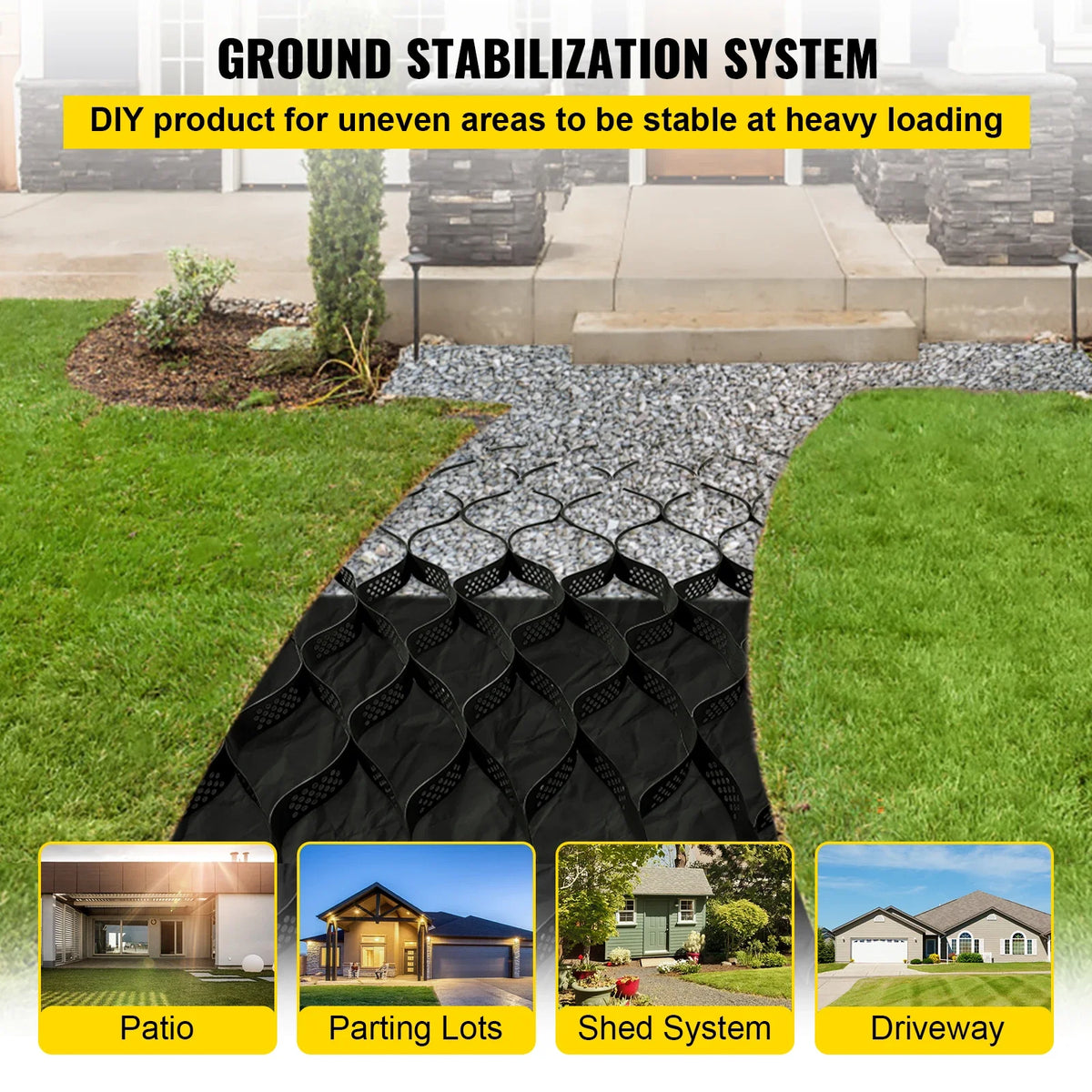 Ground Grid 3" Depth Permeable Stabilization System for DIY Patio Walkway Shed Base Driveway Parking Lot Grass and Gravel