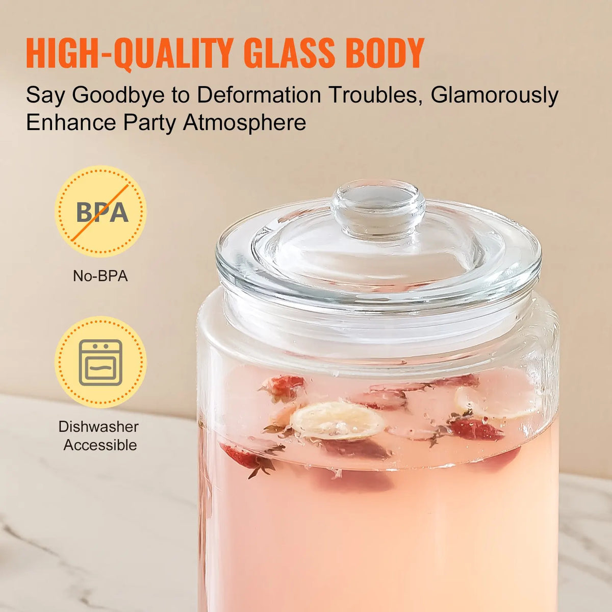 Beverage Dispenser Container,1/2 Gallon Drink Dispensers for Parties,Glass Juice Dispenser with Stainless Steel Spigot
